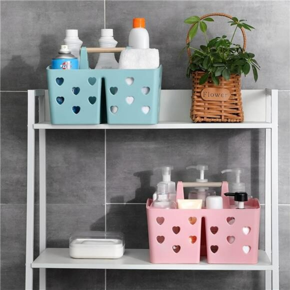 Pink Plastic Shower Caddy Tote Organizer with Handle Dorm Bathroom Storage Bin - Picture 6 of 7